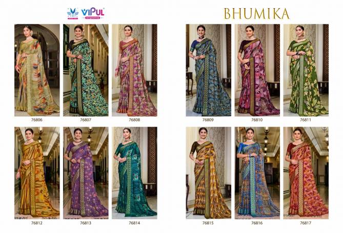 Bhumika By Vipul 76806 To 76817 Printed Chiffon Sarees Wholesale Market In Surat